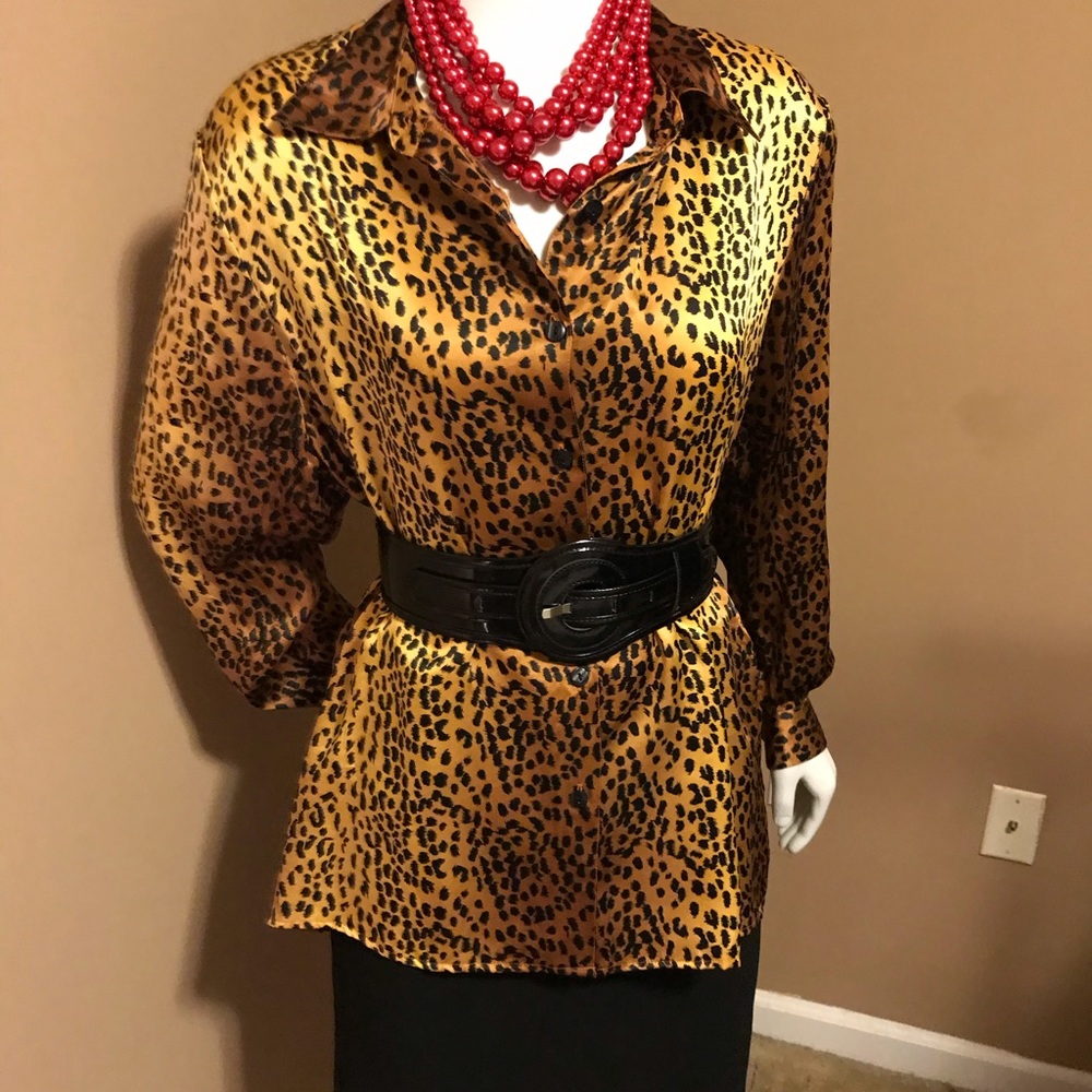 100% Silk Cheetah print Blouse